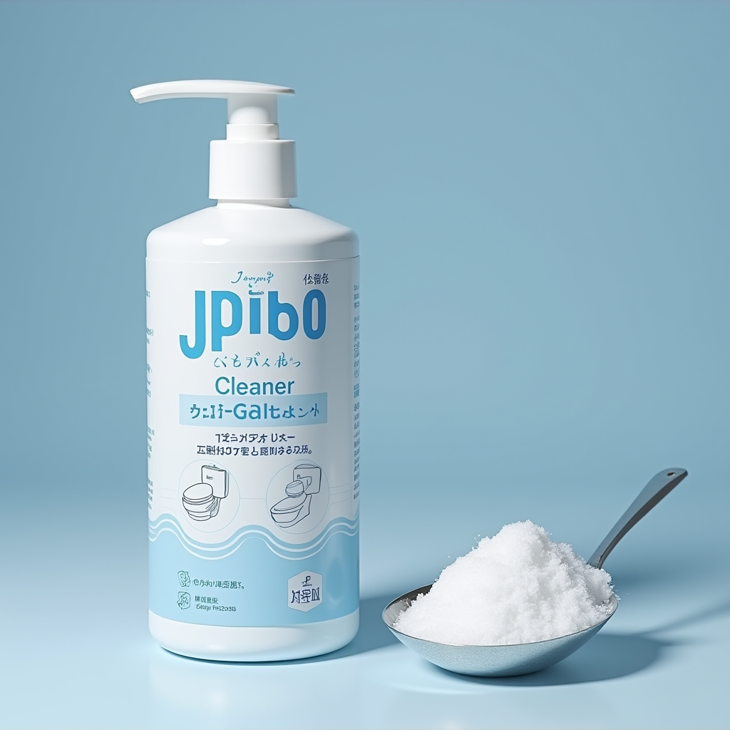 JPpibo Cleaner - 塩系トイレクリーナー 日本のエコフレンドリーな塩ベースのトイレ洗浄剤ブランドロゴ、古代エジプトの保存美学とサイバーパンクの活気を融合したデザイン
