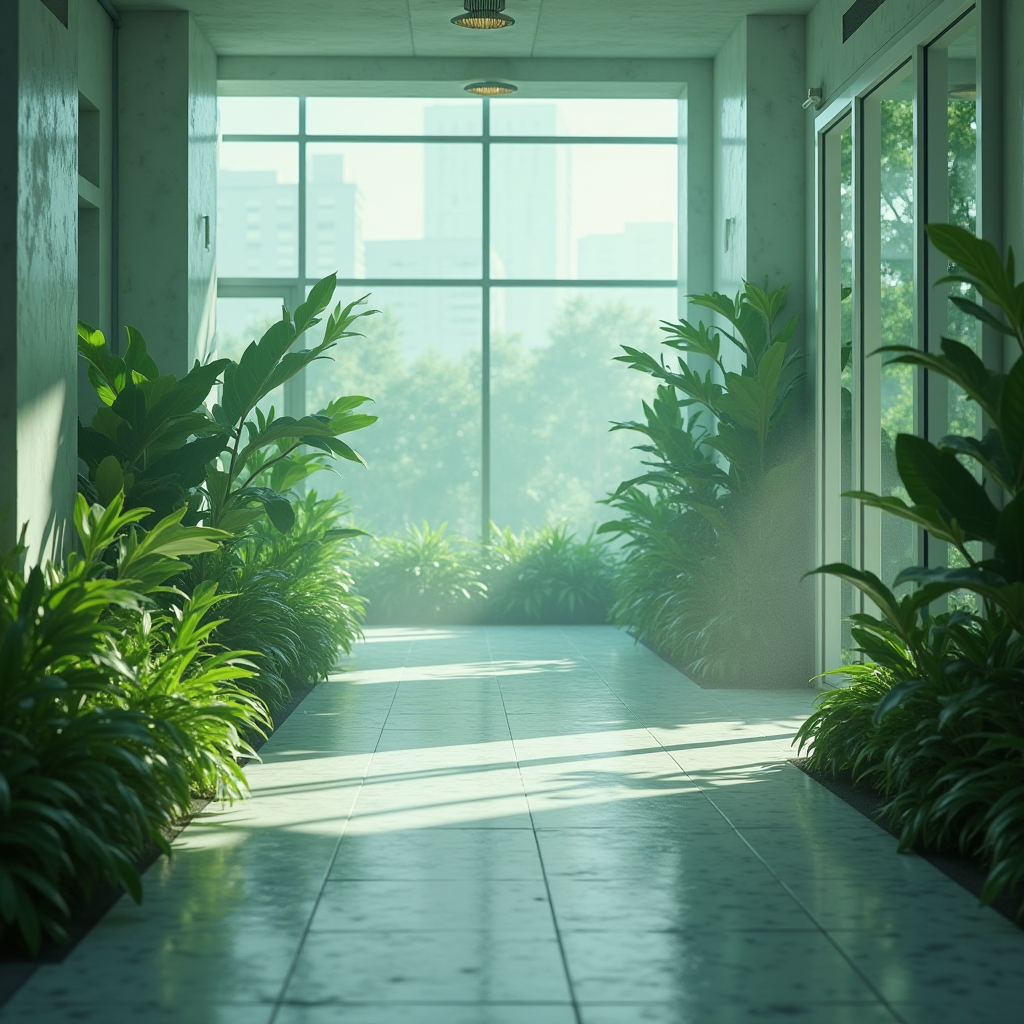 JPpiboソルトクリーナーシステムを使用したクリーンでモダンな施設の持続可能な未来のビジョン、古代の知恵と未来的テクノロジーの融合、グリーン環境