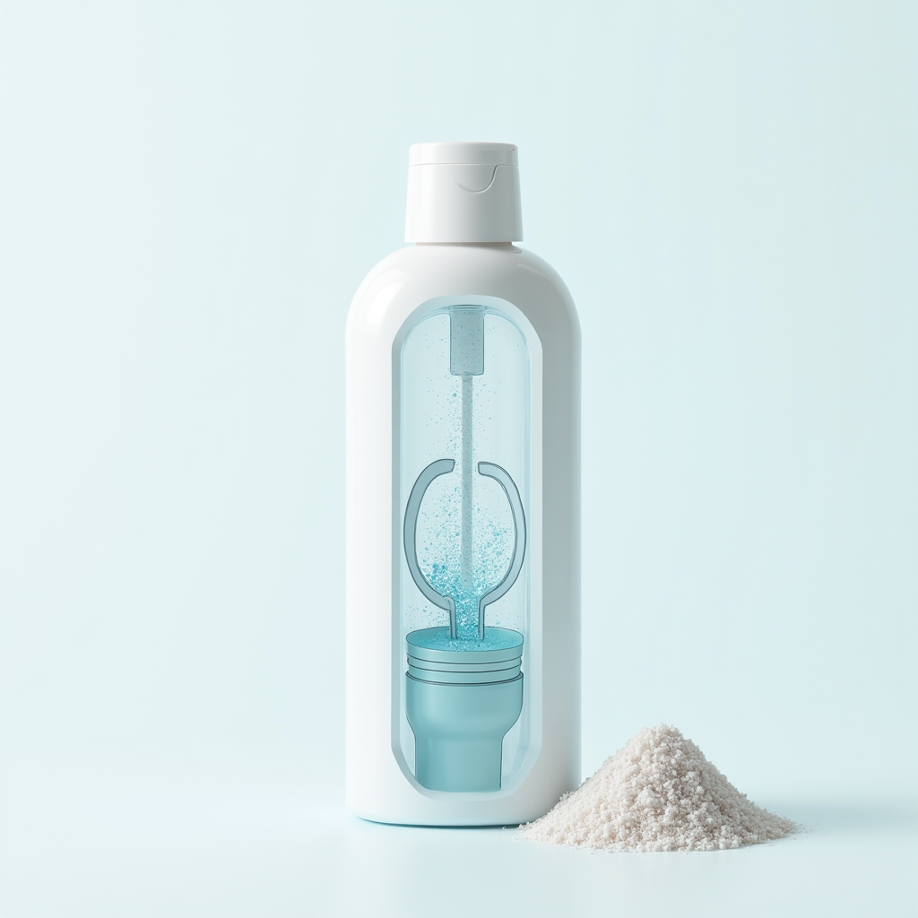 環境に優しい塩系洗浄技術のイメージ - 自然由来の塩を使用した革新的なトイレクリーナー技術、エコロジカルな便器洗浄システムの図解