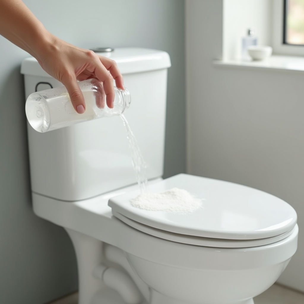 ステップ2：トイレボウルへの天然塩洗浄フォーミュラの塗布、エコフレンドリーな洗浄液